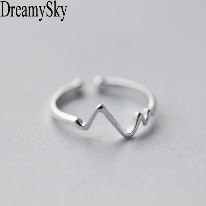 

DreamySky 100% Real 925 Sterling Silver Heartbeat Rings For Women Adjustable Size Wedding Ring Hot Jewelry
