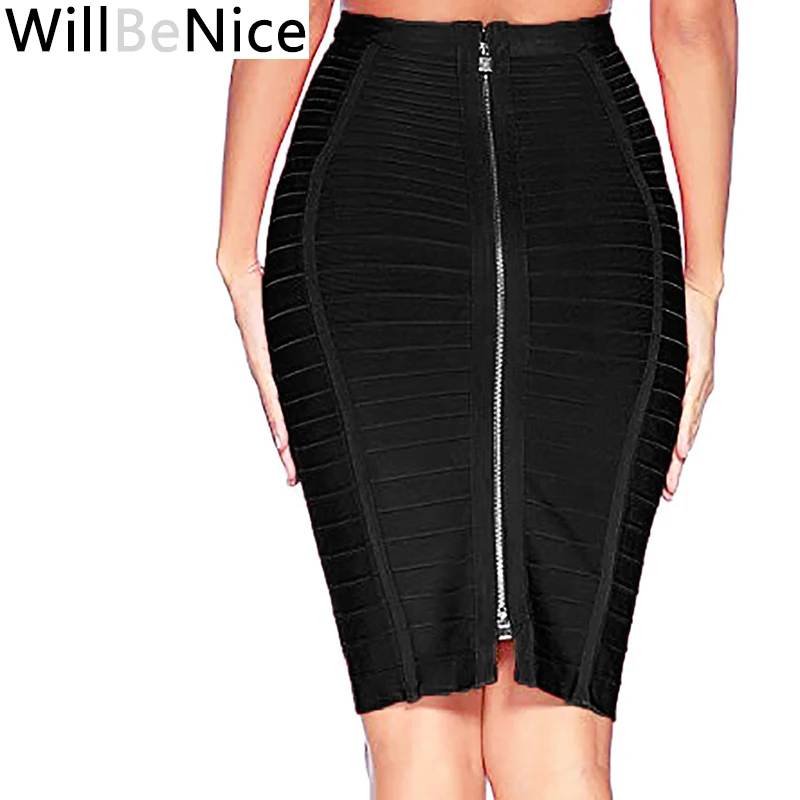 

WillBeNice High Waist Skirt Knee Length Bandage Skirt Back Zipper Bandage Pencil Skirt 2019 New Arrival