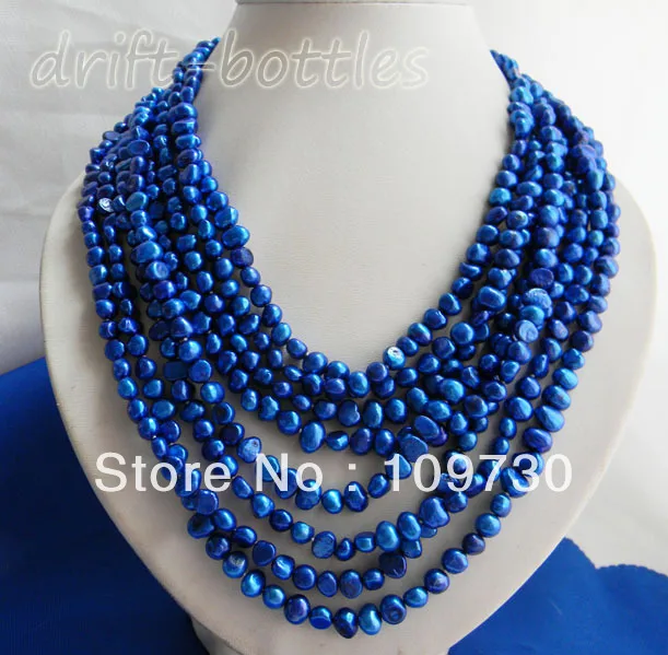 

Jewelry 0012115 8strands 6mm Blue Baroque Freshwater Pearl Necklace