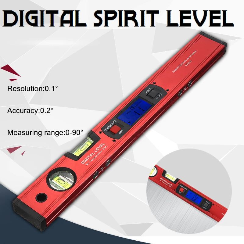 

Electronic Digital 400mm Spirit Level Upright Angle Level Slope Measuring Instrument Angle Ruler Magnets Protractor Ruler