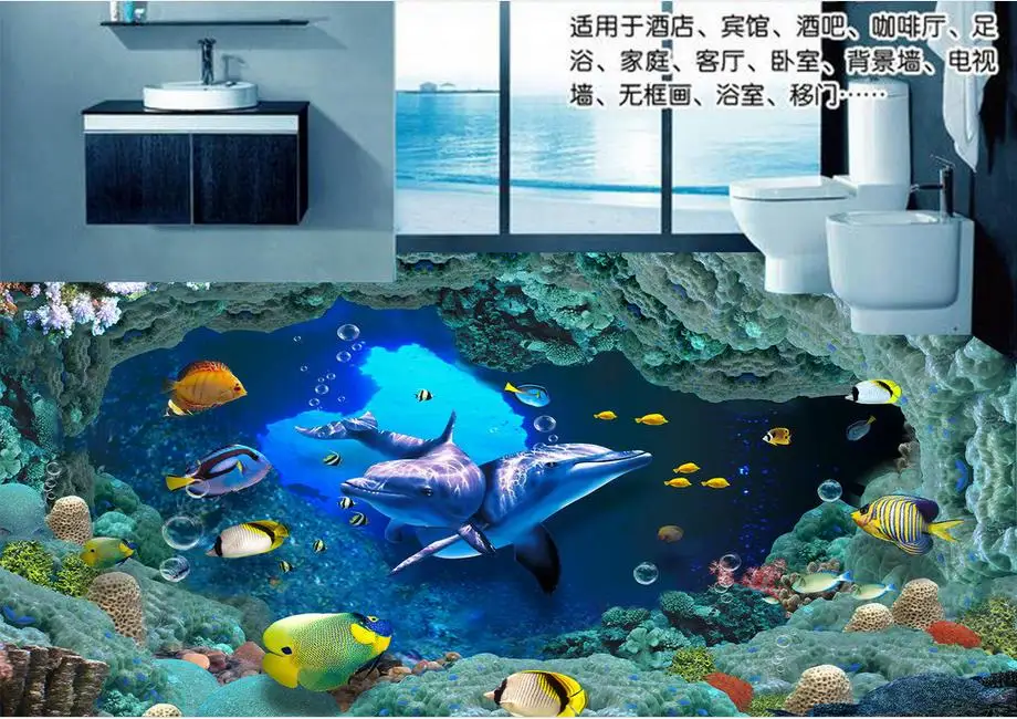 Пользовательские HD 3D полы Мирового океана обои самоклеющиеся 3d плитки для пола китайский стиль обои 3d пол