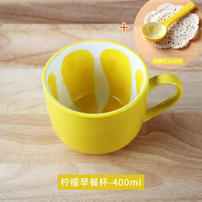 Керамическая кружка чашка Арбуз Лимон канталупа форма кофе чашка прекрасный завтрак молоко и злаки чашка - Цвет: 1cup 1spoon