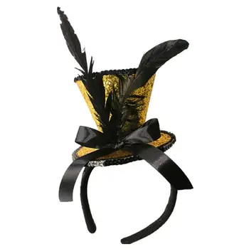 

Fashion Top Hat Headband with Bow Feather Glitter Hat Hair Hoop Costume Accessories for Halloween Carnivals Masquerade Party