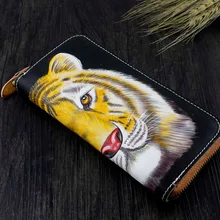Мужской и Женский винтажный ручной работы расписанный вручную кошелек из натуральной кожи-тигр