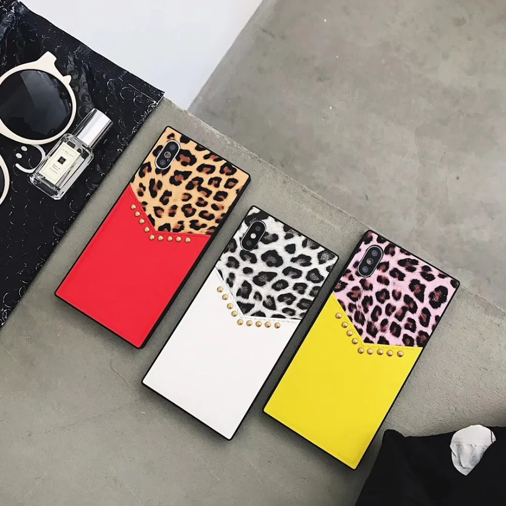 

Aowziic Europe leopard luxury fashion cover case for iphone 7 7plus 8 6 S plus X XR XS MAX Card Square Soft Leather phone couqe