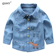 Новинка года, детская одежда рубашки для мальчиков милые джинсы тонкая хлопковая рубашка с длинными рукавами для маленьких мальчиков, Детские повседневные рубашки tops1-8T