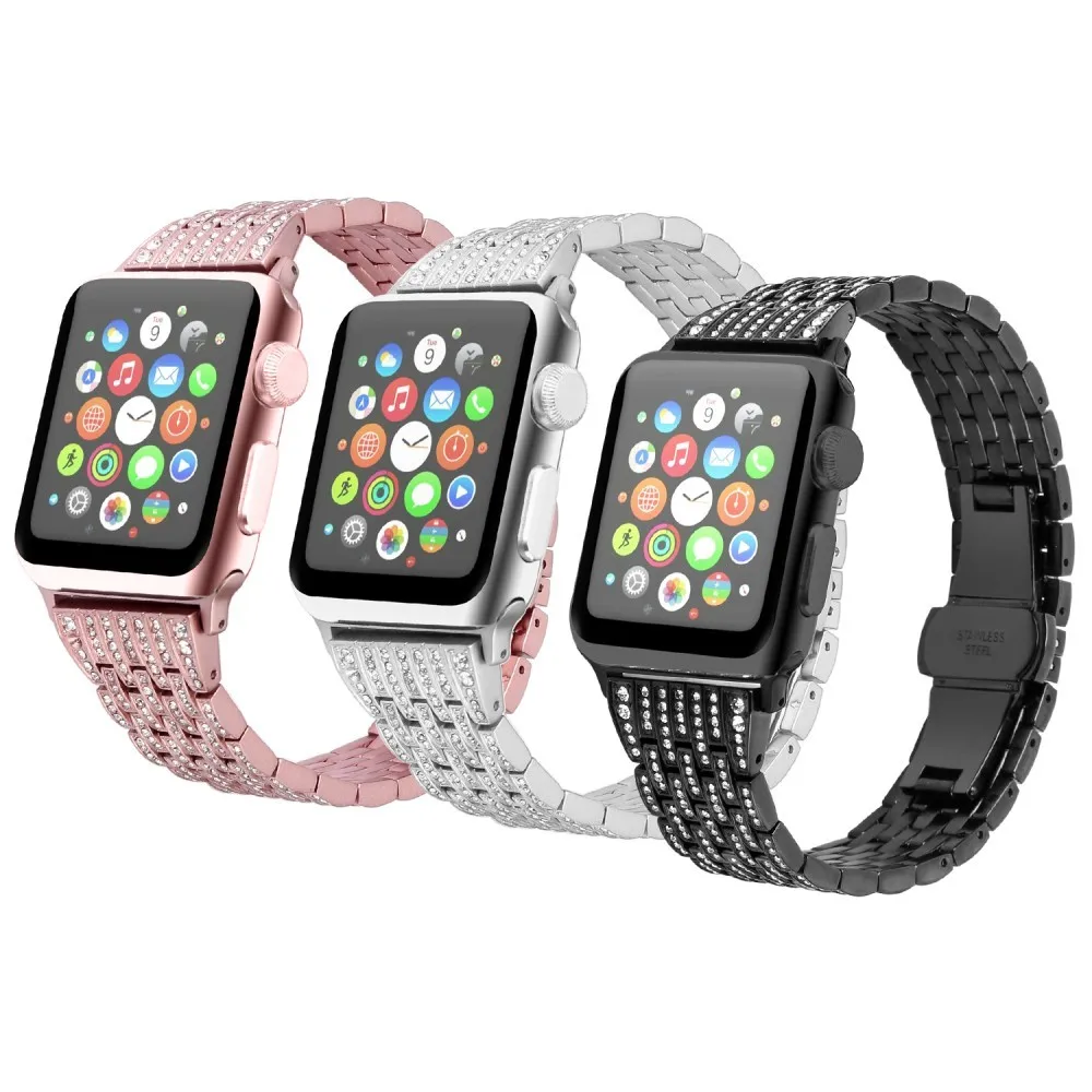 Bling Watch Band 38MM 42MM Stainless Steel Wristband With Rhinestone Compatible For APPLE Watch