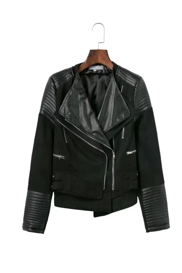 2018 Womens Casual Coat New Arrival Autumn Lapel Long Sleeve Faux Leather Belted Moto Basic Jacket With Zipper Outwear 2018 Womens Casual Coat New Arrival Autumn Lapel Long Sleeve Faux Leather Belted Moto Basic Jacket With Zipper Outwear