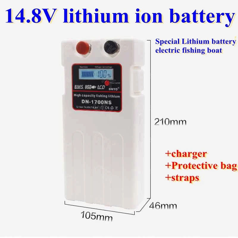 

Large Capacity 14.8V 8Ah 10Ah 12Ah lithium ion 3.7V li-ion battery pack 12V with bms for electric winch fishing reel +Charger