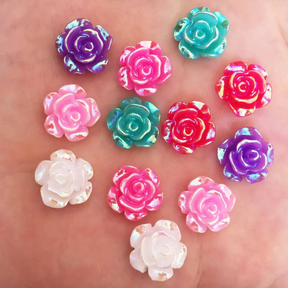 

60pcs AB Resin 12mm mini cute Flower beads flatback stone half beads scrapbook Ornaments DIY Wedding appliques craft PW82*2