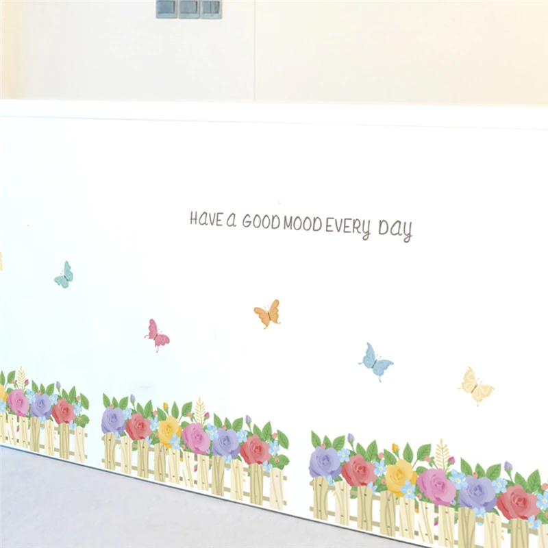 

colorful flower butterfly baseboard wall stickers bedroom nursery home decor accessories pvc wall decals diy mural art posters