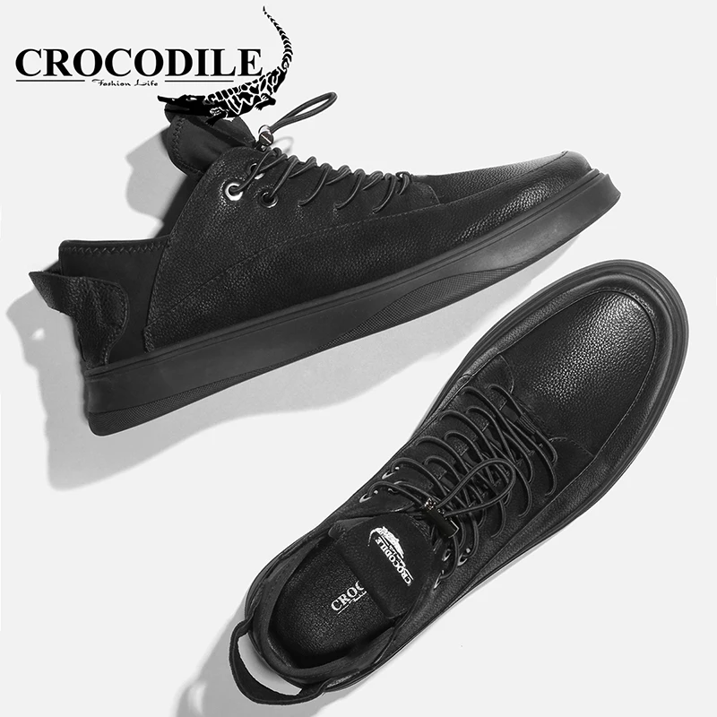 

Crocodile Winte Men Skateboarding Sneaker Shoes Genuine Leather Skate Shoes Male Jogging Athletic Sport Shoes for Men off Black