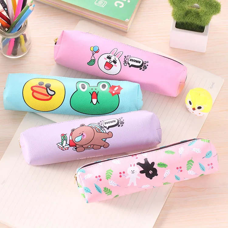 Creative PU Leather Pencil Case Cute Kawaii Cartoon Zoo Animals Pen Bag Novelty Stationery Box School Suppliers | Канцтовары для