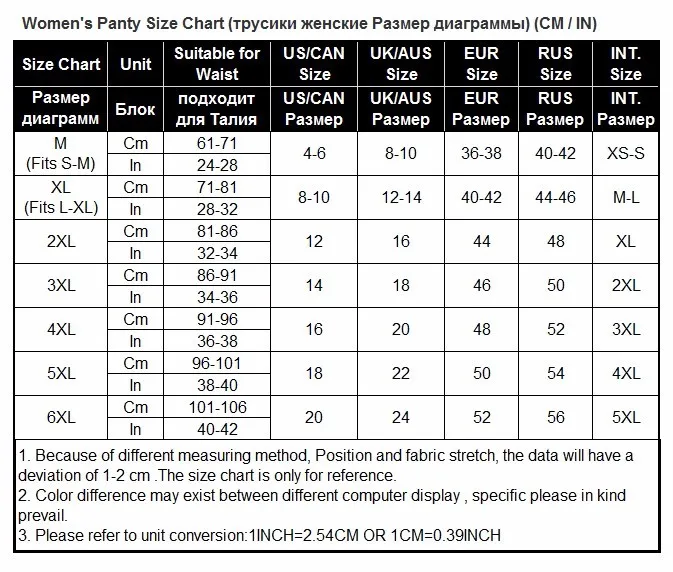 panty size chart