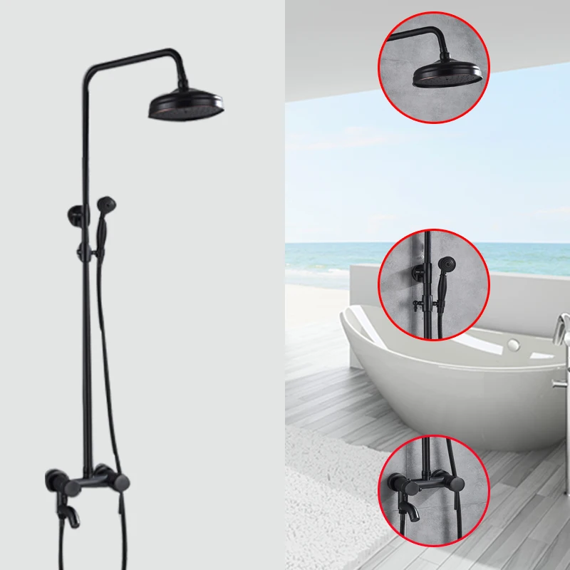 

Oil Rubbed Brone Shower Faucet Wall Rainfall Shower Set Mixer Tub Spout and Handshower Mixer