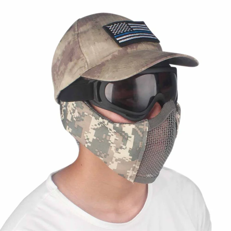 

USA Shipping Tactical Half Face Metal Steel Net Mesh Mask Hunting Protective Guard Mask Airsoft Ear protection half-face mesh H3