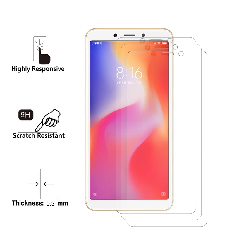

3 PCS Protective Glass on the for Xiaomi Redmi 6 6A Screen Protector 9H 2.5 Redmi 6A Tempered glass For Xiaomi Redmi 6