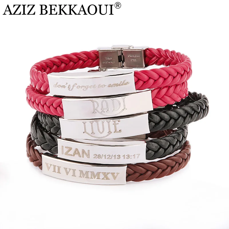 Laser Engrave Name Id Bracelet Personalized For Men Laser Engrave Name Id Bracelet Personalized For Men Stainless Steel Soft Leather Braided Rope Customize In Bracelets From Jewelry
