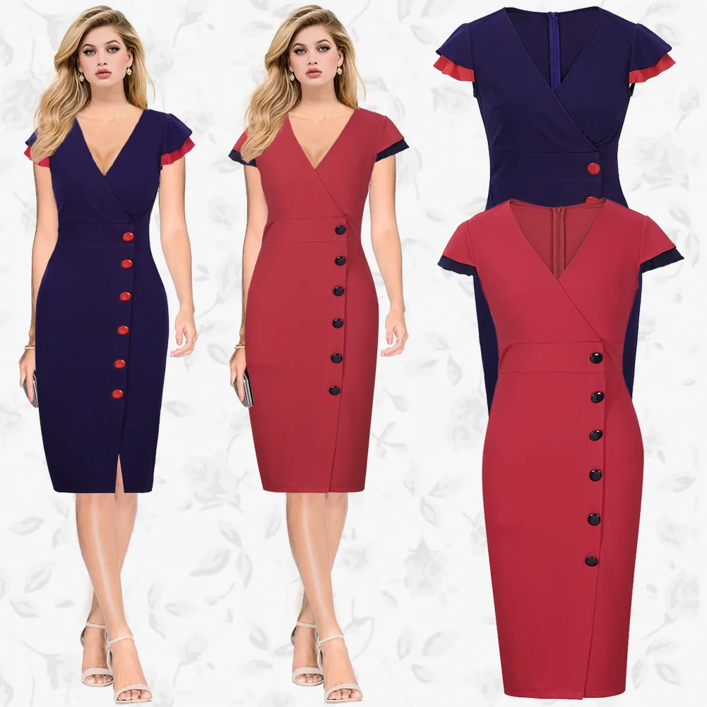 Офисные Limited колен v образным вырезом Vestidos De Fiesta 2017 Новинка весны Цвет Футляр