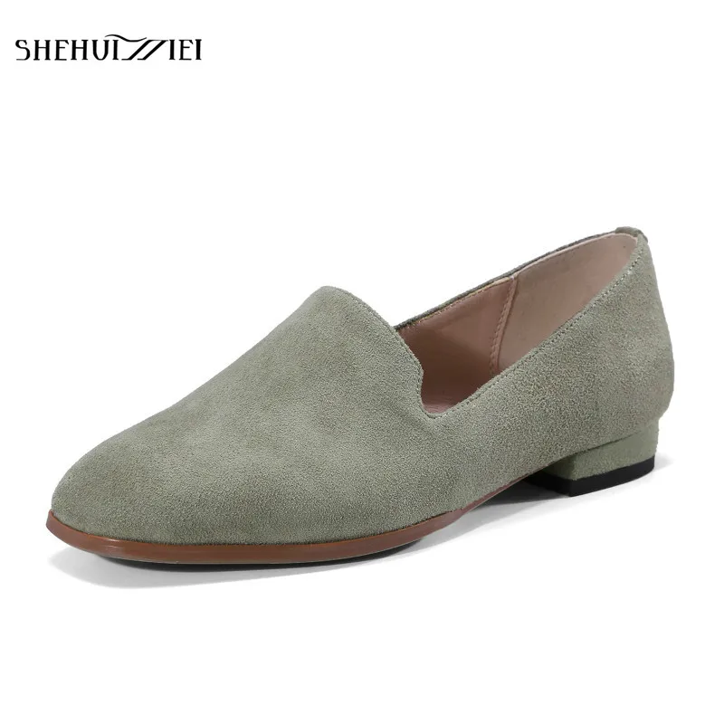 

SHEHUIMEI 2018 Fashion Women Flat Shoes Spring Autumn Comfortable Handmade Kid Suede Ladies Shoes Pedal Flat Casual Lazy Loafers