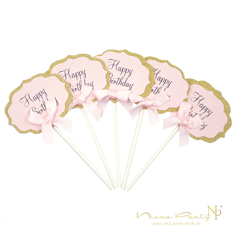 Nicro, 5 шт./лот, для девочек, с буквенным принтом, топпер для кексов, розовые флажки для торта, заглушка для карт, украшения, принадлежности для дня рождения, праздничные, вечерние, для душа
