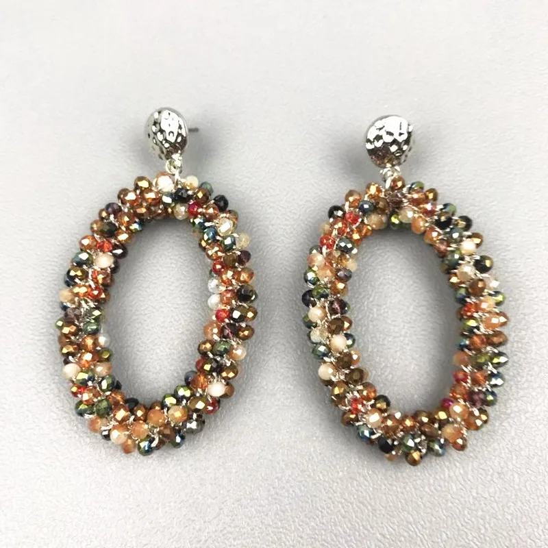 

Dm 2020 Handmade Teardrop Crystal Beads Earrings For Woman Bohemia Woven Pendant Earring Big Earrings Oorbellen Aretes