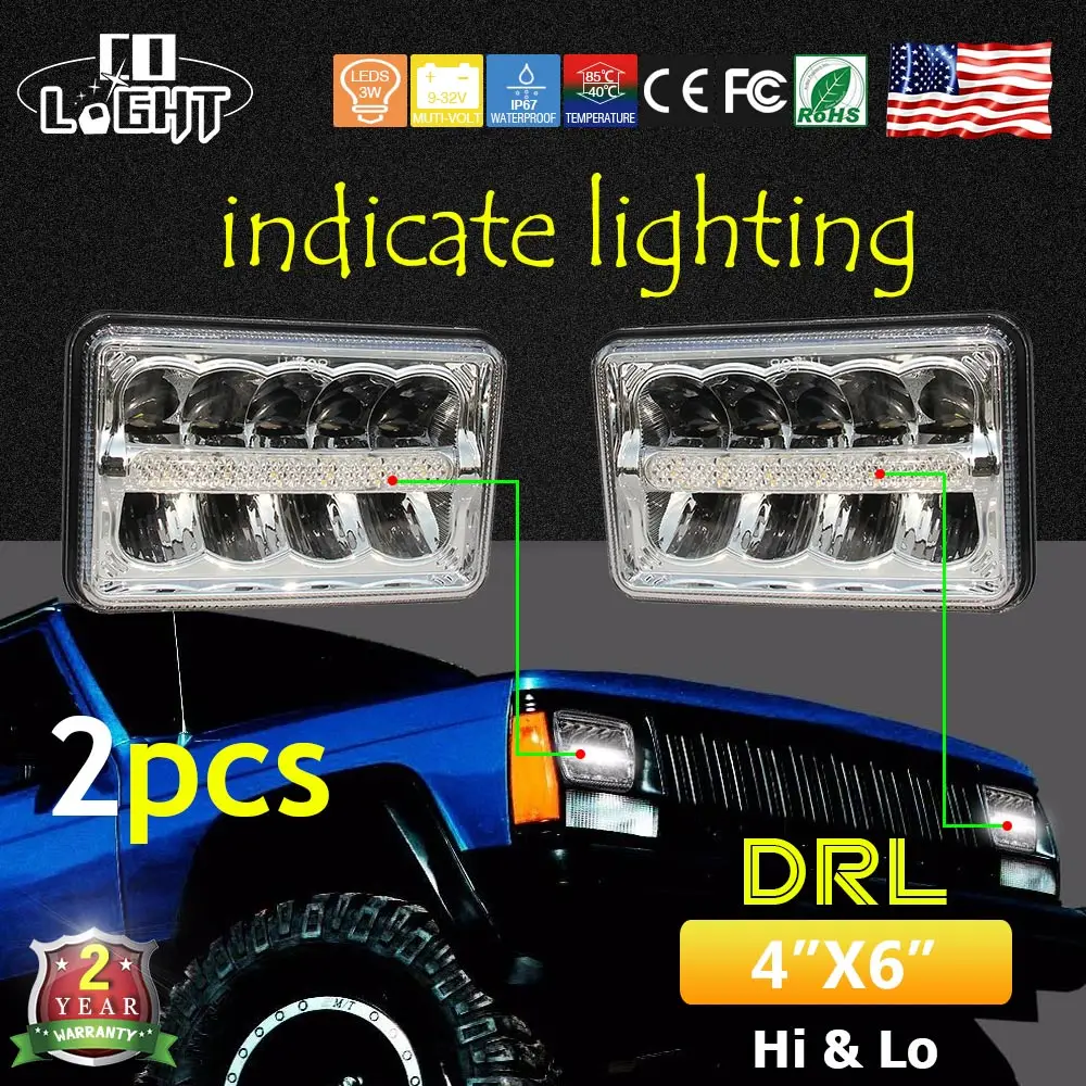COLIGHT 4X6 фара с белыми ангельскими глазами 44 Вт Led 12В 24В Авто 1800Lm 2150Lm Ip68 ДЛЯ Kenworth