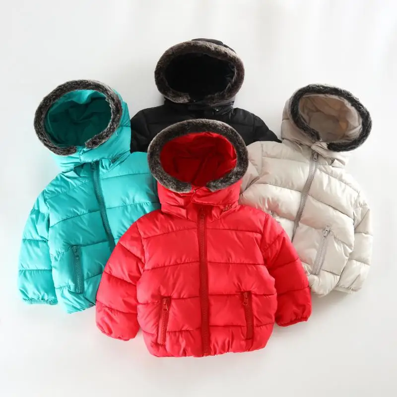 

2018 Fur Coats Child Winter Girls Overcoat Active Solid color Infantil Hoodies Boys Children's Windbreakers Cotton Baby Jacket