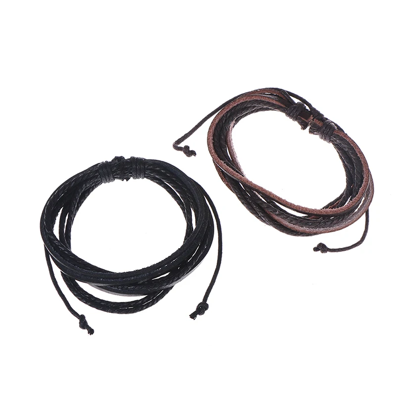 Vintage Male Leather Bracelets Bangles 19cm Black Brown Braided Rope Fashion Wrist Band Bracelet Men Jewelry Gift | Гибкие и жесткие