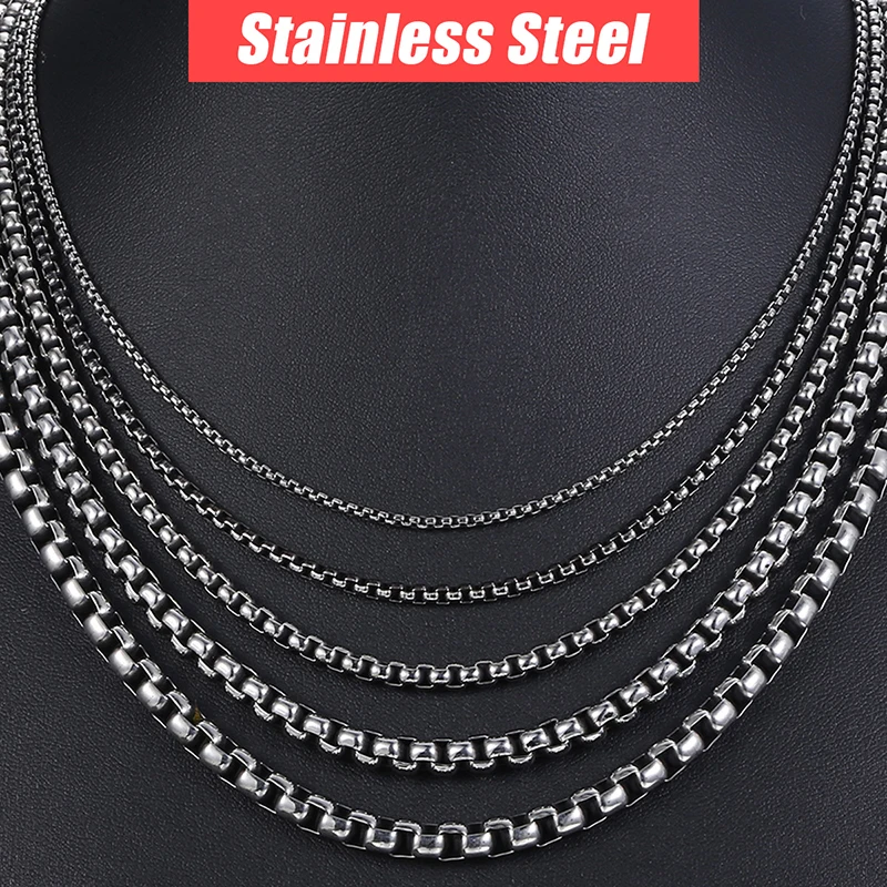 Trendsmax 2-6 мм, ожерелье из нержавеющей стали для мужчин и женщин, бронзовая цветная круглая коробка, звено цепи, ожерелье, мужские ювелирные изделия 18-36 дюймов KNM06