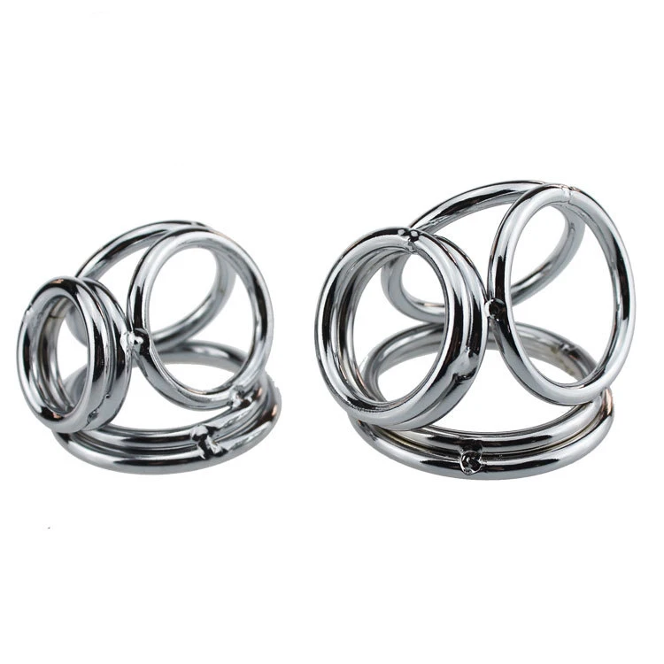Chrome Triple Cock and Ball Ring Men Metal Penis Delay Cock Ring