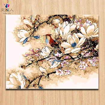 

Coloring by numbers Magpies Diy oil painting by numbers Flowers and birds picture on canvas paint by numbers with kits for girls
