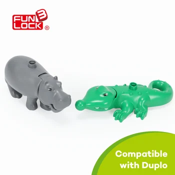 

Funlock Duplo Figure Hippo and Crocodile Animal Toys For Kids Over 3 Years Old Assemblage Blocks