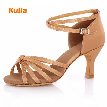 

KULLA New Arrival Light Brown Ballroom Tango Latin Dance Shoes For Women Dancing Salsa Shoes High-heeled Adult Soft Outsole L35