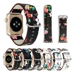 Национальный кожаный ремешок с цветочным принтом для iwatch, ремешок для Apple Watch Series 4 3 2 1, ремешок 38 40 42 44 мм, браслет с цветком