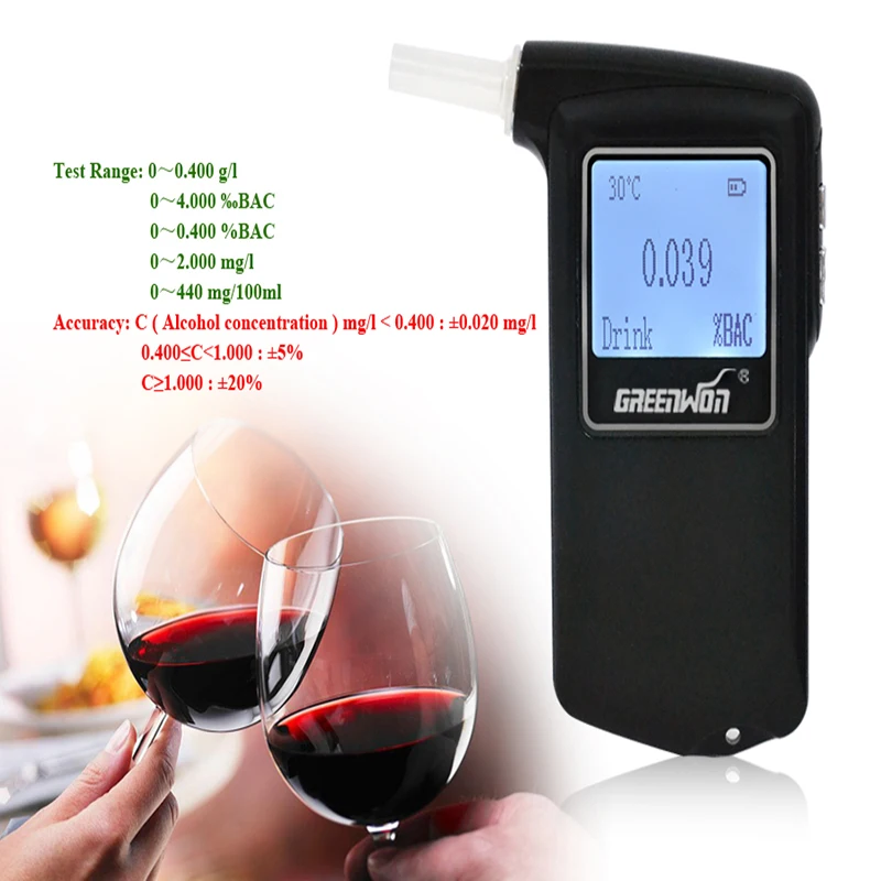 2 PCS/2019 عالية الدقة GREENWON بروتابلي الشرطة الكحول الكاشف محلل الرقمية LCD الاستشعار فاحص نسبة الكحول في النفس