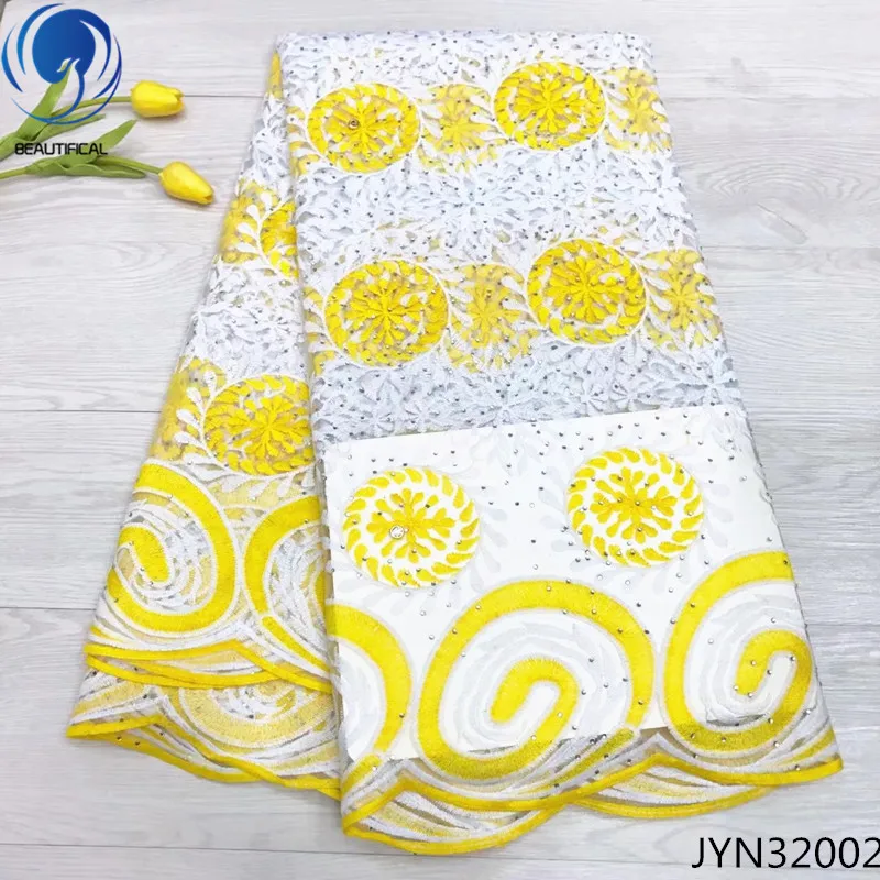 BEAUTIFICAL Желтый Молоко шелковая ткань с кружевом в африканском стиле ткань со стразами в африканском стиле тюль кружева оптовая продажа