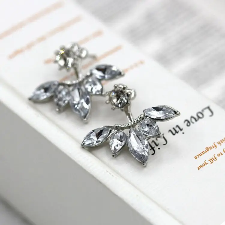 

Hot Sale Fashion Front & Back Post-hanging Silver Plated Rose Gold Color Beautiful Simple Crystal Flower Stud Earrings for Women