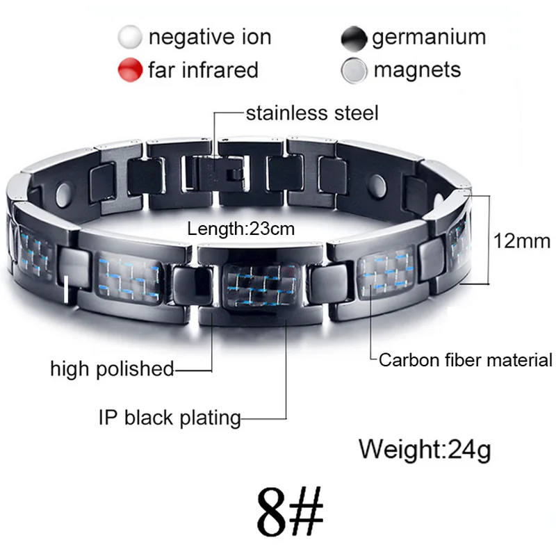 Для мужчин и женщин магнитный браслет для здоровья черный титановая сталь мощность терапия 4в1 магниты отрицательные ионы Германий браслеты Прямая