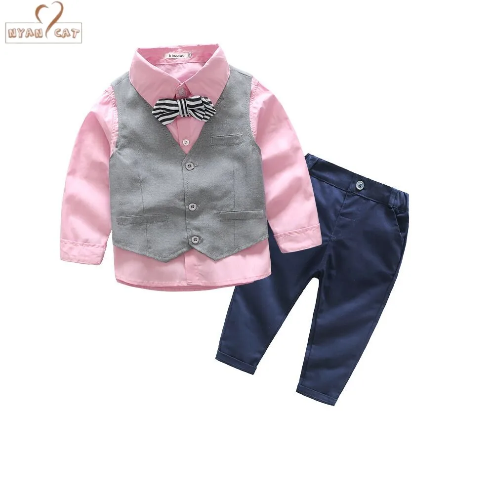 

Free Ship children Kids Formal suit 2019 New Kids Boy's Cotton Shirt+Pants+Waistcoat+Tie 4PCS Suit Outfits Sets Clothes
