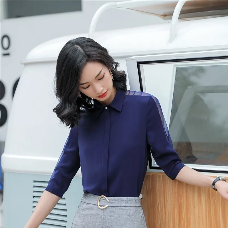 

2019 Spring Summer Fashion Elegant Half Sleeve Chiffon Blouses & Shirts OL Styles Business Women Work Wear Clothes Ladies Blouse