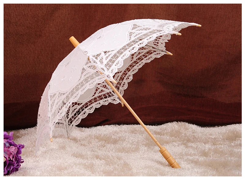 Белые бежевые Свадебные зонты, зонт от солнца, кружевной свадебный зонтик для невесты с деревянной ручкой, Зонтик для свадьбы WU001