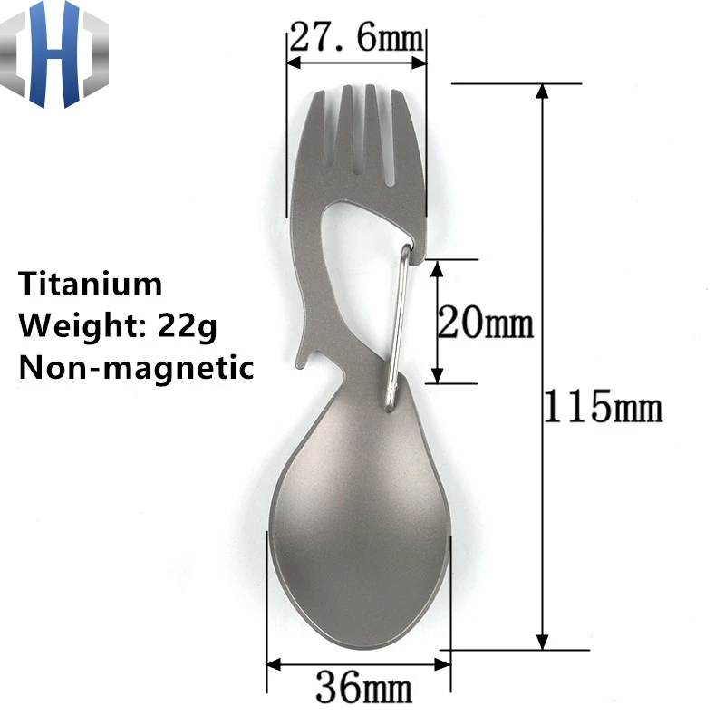 Pure Titanium Multi-function Fork Spoon Titanium Spoon With Bottle Opener Stainless Steel Fork Spoon Outdoor Camping Tableware