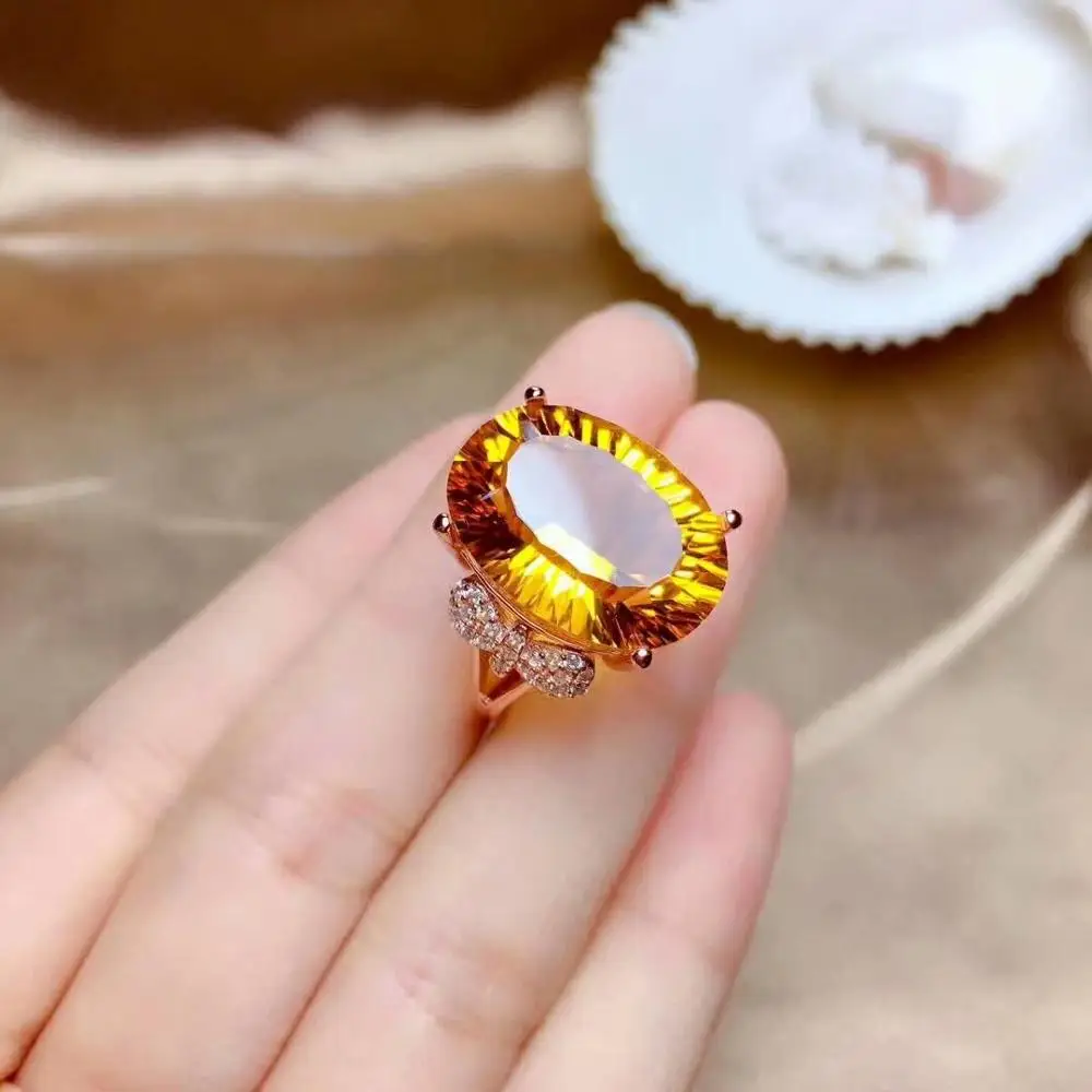 

shilovem 925 sterling silver Piezoelectric citrine Rings fine Jewelry trendy wedding bands open new 13*18mm mj1318235agj