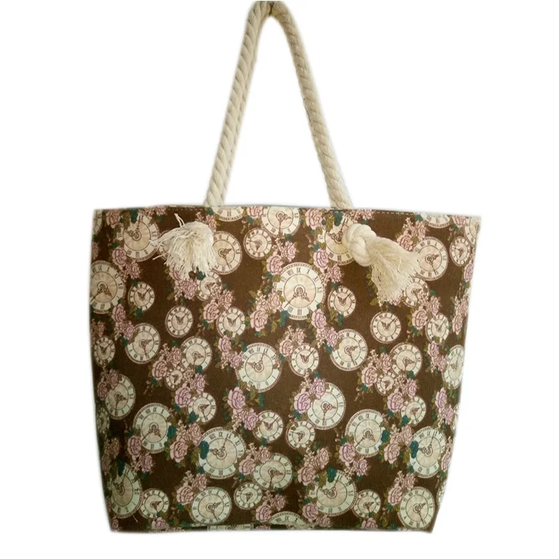 

Women Beach Canvas Bag Flower Printing Handbags Ladies Large Shoulder Bags Casual Shopping Totes LXX9