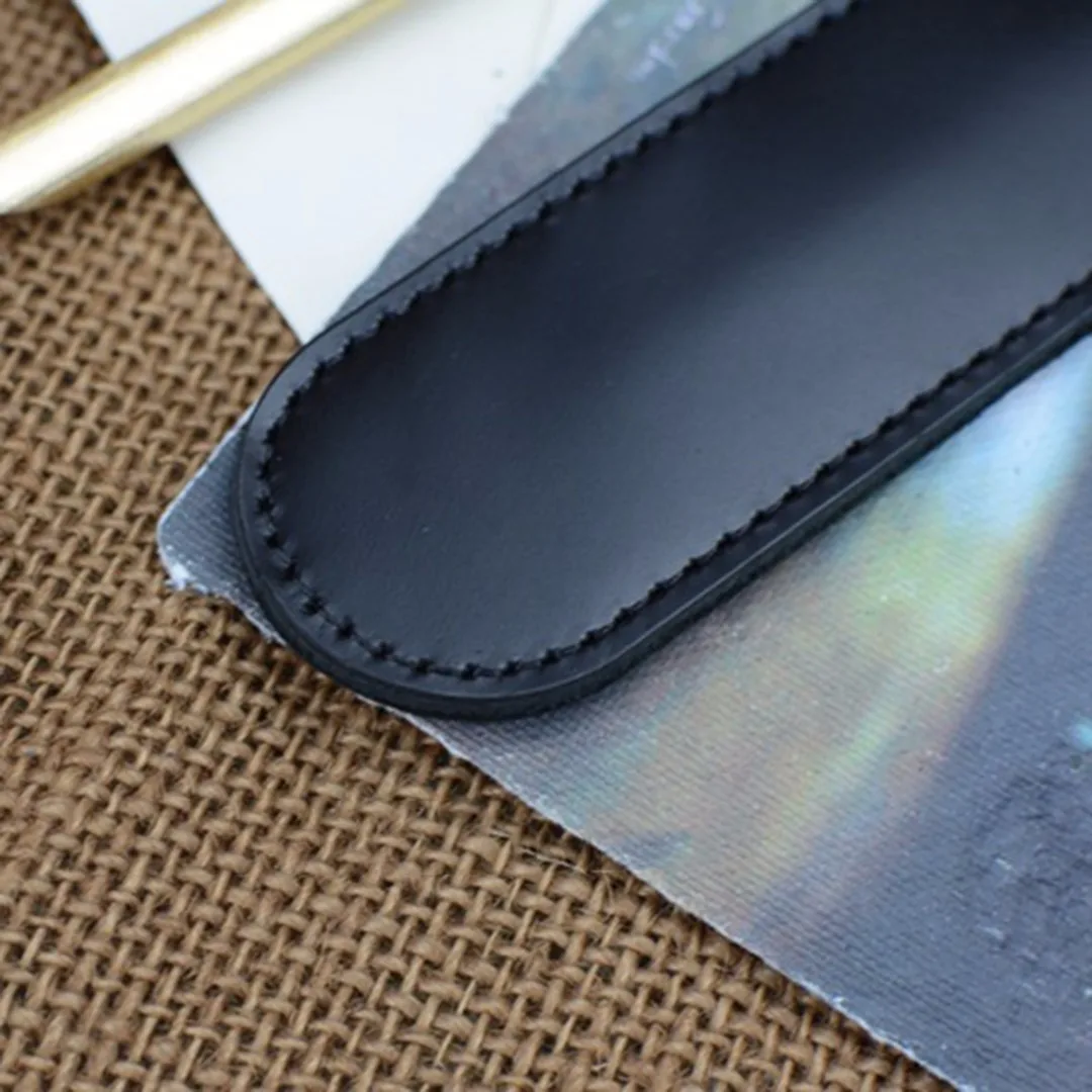 1pc Black Leather Handcrafted Single Pen Pencil Bag Holder Storage Sleeve Pouch