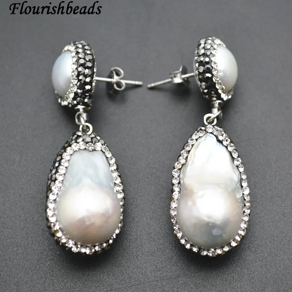 High Quality Natural White Pearl Baroque Drop Beads Double Layer Dangle