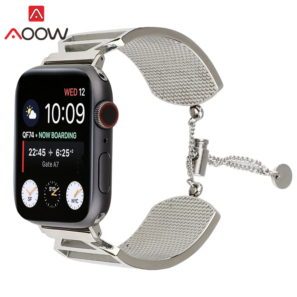 Ювелирный браслет из нержавеющей стали для Apple Watch 38 мм 42 мм 40 мм 44 мм металлический ремешок для часов с тиснением для iwatch 1 2 3 4
