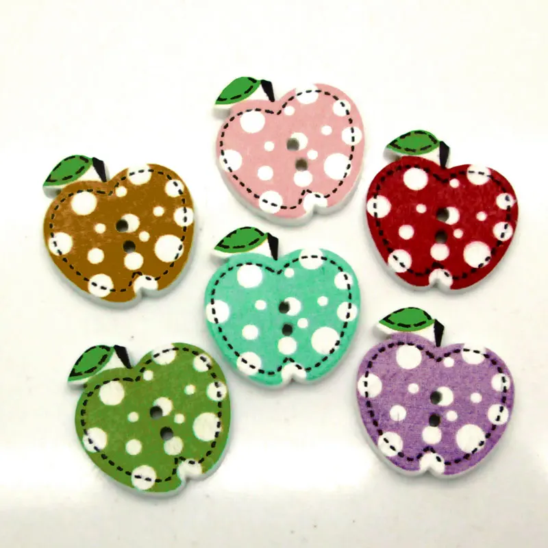 

50pcs 20x19mm Mixed Apples Pattern Wooden Buttons For Clothes Crafts Sewing Decorative Needlework Scrapbooking DIY Accessories