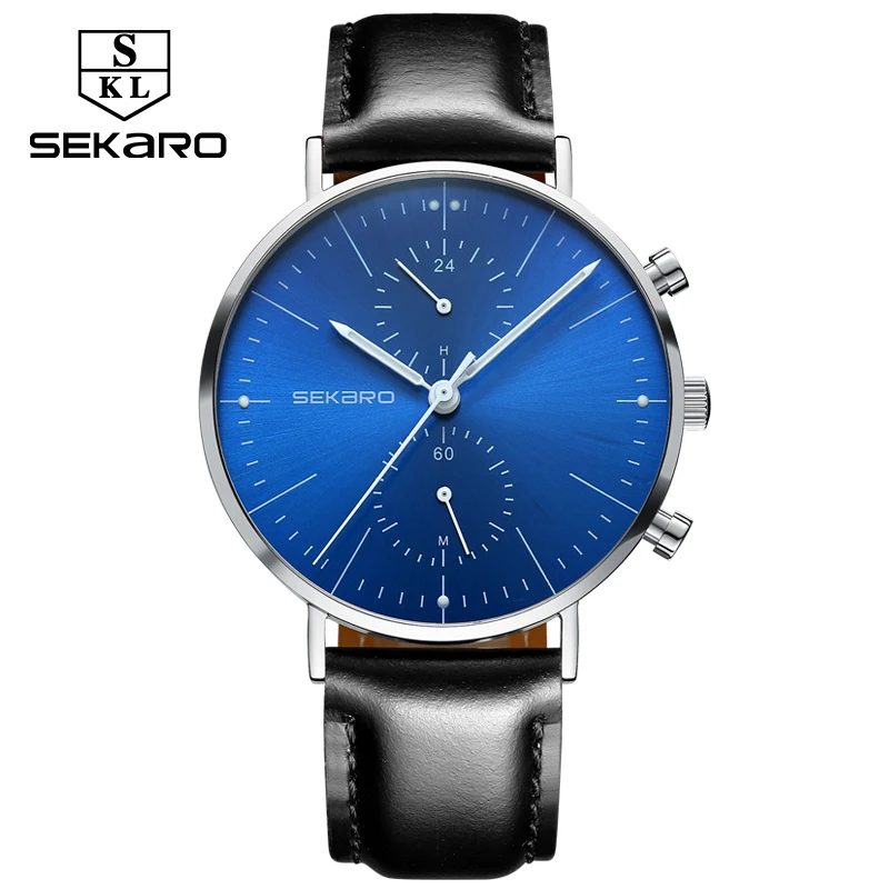 

SEKARO Brand Men's Watch Waterproof Ultra Thin Clock Male Gift Quartz Watches Men Wrist Two Timing Watch Relogio Masculino